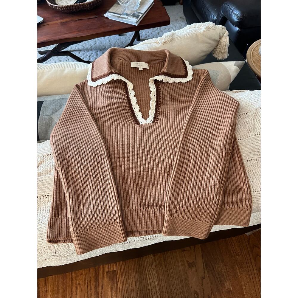 La Maille Sezane Ivane Sweater in Camel with Ecru Details Size S✨ - Picture 6 of 10